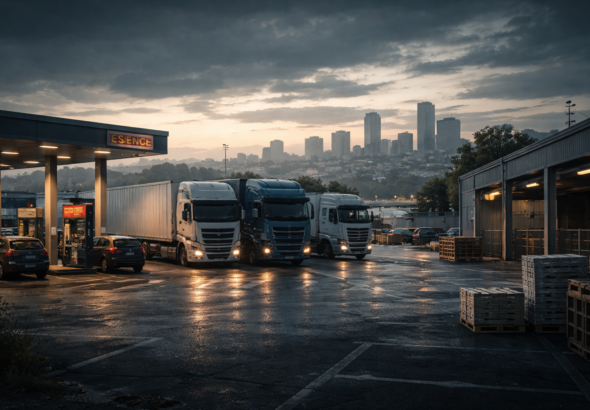 Tension à la station-service pendant le crépuscule