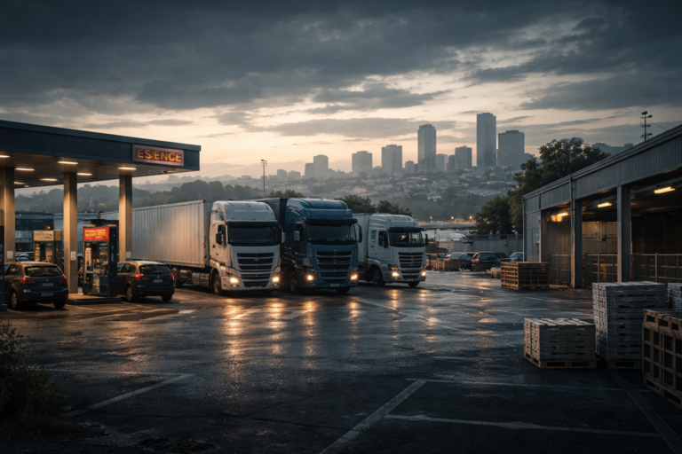 Tension à la station-service pendant le crépuscule